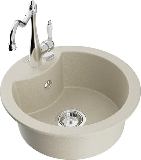 MEXEN/S Diego granitový dřez 1-miska včetně baterie Carla, béžová 6512-69-670700-00