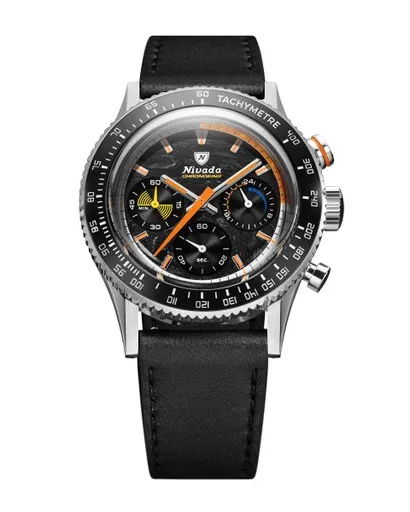 Nivada Grenchen Chronoking Mecaquartz Racing Carbon - Inter. Bezel - Black Leather