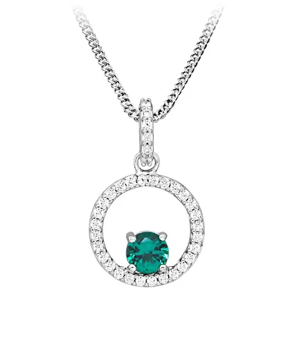 Silver Cat Stříbrný náhrdelník se zirkony a syntetickým smaragem SC632 (řetízek, přívěsek)