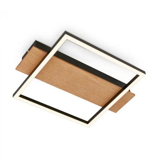 BRILONER Kada LED stropní svítidlo, dekor dřeva, teple bílé světlo, hranaté 34x26 cm, černá/dřevo 3909014