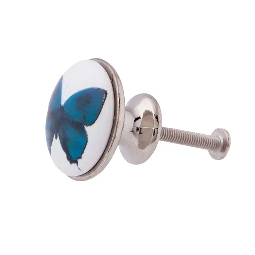 Keramická úchytka s tyrkysovým motýlkem - Ø 3*3 cm 63811 - tyrkysová