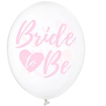 Nafukovací balóny, 30cm, Bride To be, průhledný s růžovým nápisem, 6 ks (5902230764330)