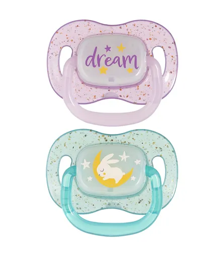 Canpol babies Svítící silikonový dudlík symetrický 6–18m 2 ks holka