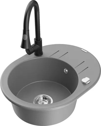 MEXEN/S Kevin granitový dřez 1 s odkapávačem včetně baterie Elia, šedá 6517-71-670101-70