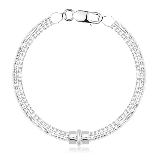 Náramek ze stříbra 925 - dvojitý řetízek, užší a širší ovály