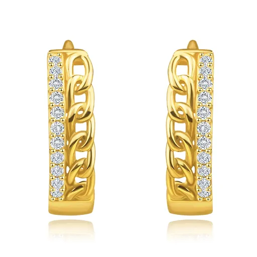 Kulaté náušnice ze žlutého 14K zlata - řetízková očka, čiré zirkony