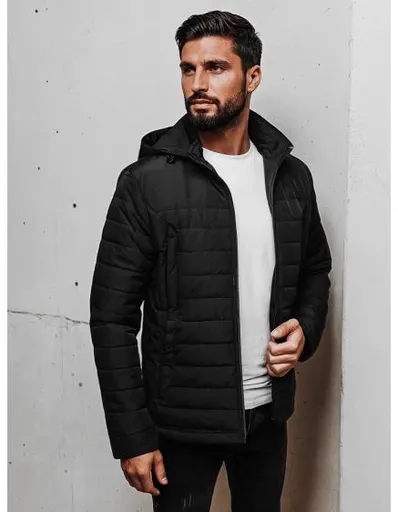 Pánská prošívaná bunda s kapucí, černá