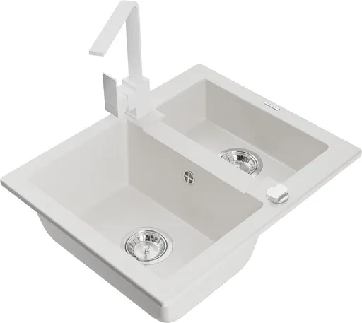 MEXEN/S Carlos granitový dřez 1.5 včetně baterie Rita, bílá 6518-20-670300-20