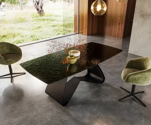 Jídelní stůl Edge Boot 200x100 sklo s reliéfem kouřově černá 3D