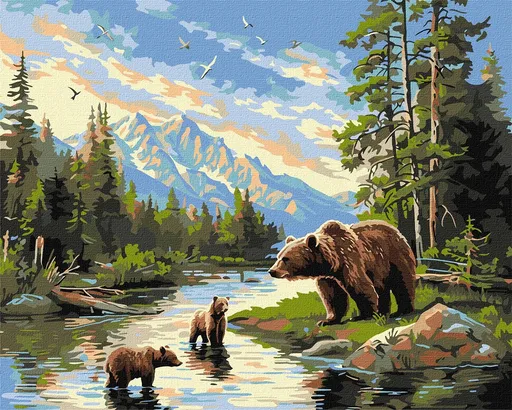 Ideyka Malování podle čísel - Medvěd a mláďata art_selena_ua 40 x 50 cm