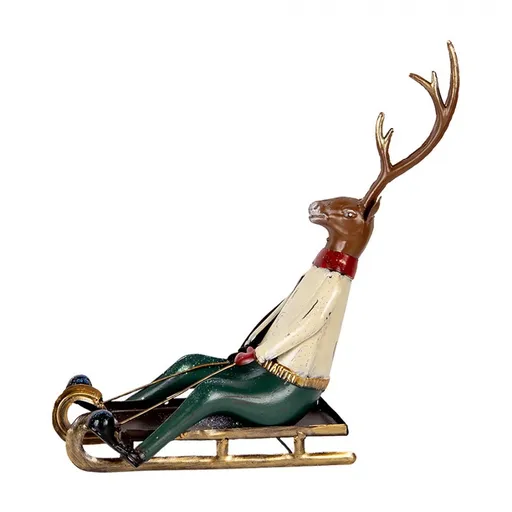 Kovová dekorace jelen na saních - 30*12*32 cm Clayre & Eef