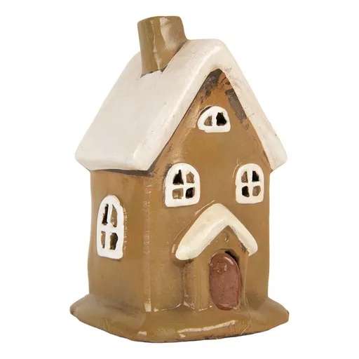 Hnědý keramický svícen na čajovou svíčku domek Village - 10*10*16 cm 6CE2195