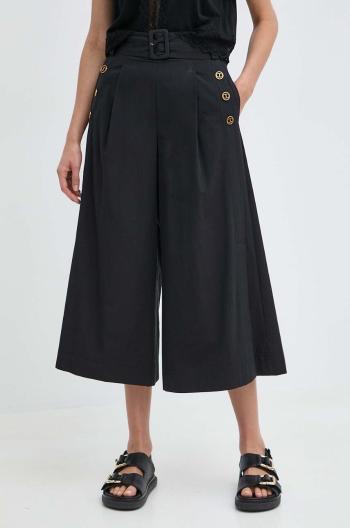 Bavlněné kalhoty Twinset černá barva, široké, high waist