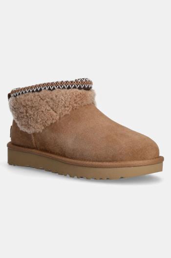 Semišové sněhule UGG Classic Ultra Mini Maxi Curly hnědá barva, 1158263-CHE