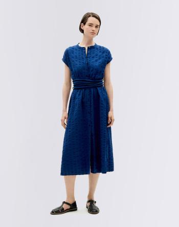 Thinking MU Navy Big Seersucker Gretel Dress NAVY L