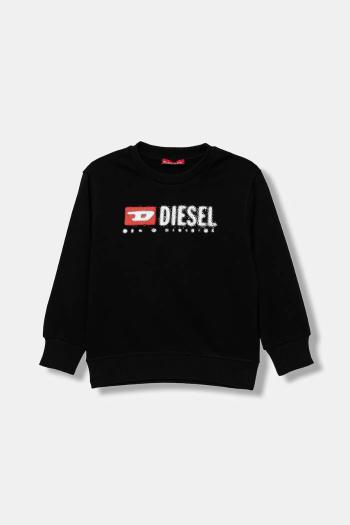 Detská bavlnená mikina Diesel SDROPS OVER SWEAT-SHIRT čierna farba, s potlačou, J02483