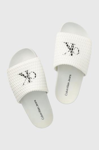 Pantofle Calvin Klein Jeans COMFORT SANDAL OVERSIZED MESH dámské, bílá barva, YW0YW00973