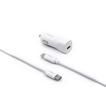Autós töltő FIXED Car  USB-C kimenettel és USB-C / USB-C kábellel PD 1m 18W fehér támogatással