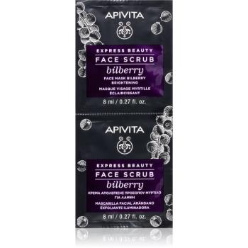 Apivita Express Beauty Brightening Face Scrub Bilberry intenzivní čisticí peeling pro rozjasnění pleti 2 x 8 ml