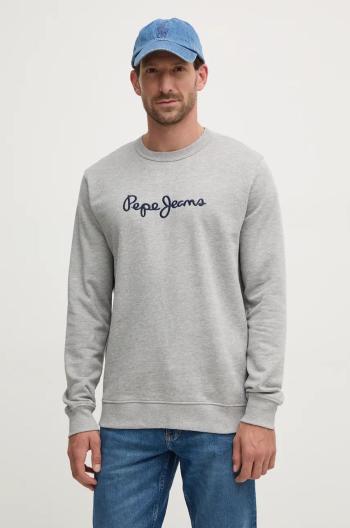 Bavlněná mikina Pepe Jeans NEW JOE CREW pánská, šedá barva, s aplikací, PM582715