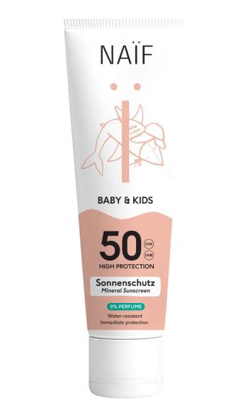 NAIF Krém na opalování pro děti a miminka bez parfemace SPF50 100 ml