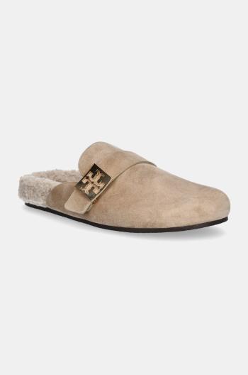 Semišové pantofle Tory Burch Mellow Shearling Mule dámské, béžová barva, 163612-250