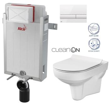 ALCADRAIN Renovmodul předstěnový instalační systém s bílým tlačítkem M1710 + WC CERSANIT CITY NEW CLEANON + WC SEDÁTKO SLIM AM115/1000 M1710 CI2