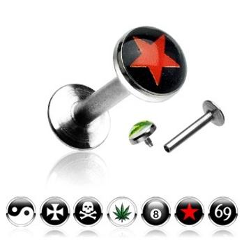 Piercing do brady Labret s obrazcami  - Tvar hlavičky: 69