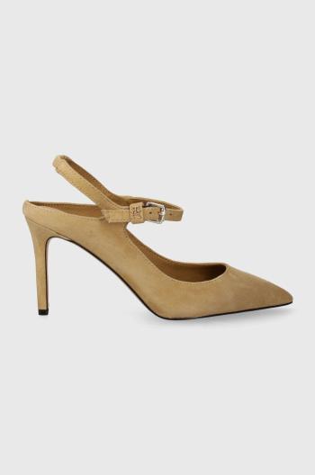 Semišové lodičky Tommy Hilfiger TH POINTY STRAP HEEL béžová barva, FW0FW07693