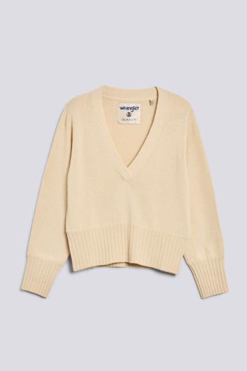 SVETR GANT W. VARSITY CASHMERE BLEND V-NECK VINTAGE CREAM