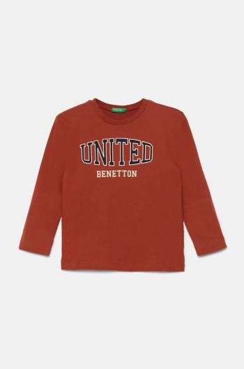 Dětské bavlněné tričko s dlouhým rukávem United Colors of Benetton oranžová barva, s potiskem, 3ATNG10G6