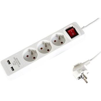 WowME prodlužovací přívod 230V 3 zásuvky 1,5m 16A/3680W + 2x USB (KF-FB-03KFU2)