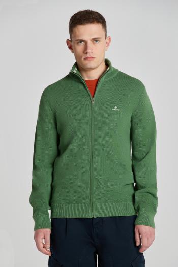 SVETR GANT COTTON PIQUE ZIP CARDIGAN LEAF GREEN