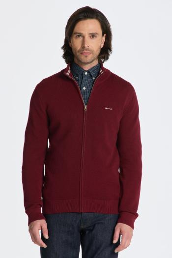 SVETR GANT COTTON PIQUE ZIP CARDIGAN PLUMPED RED