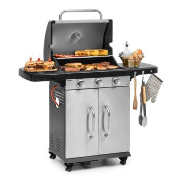 Klarstein Gazooka 3.0T, plynový BBQ gril, 3 x 3 kW hořák, 4 kola, ušlechtilá ocel