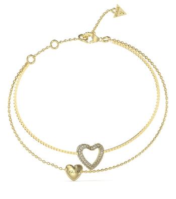 Guess Dvojitý pozlacený náramek se srdíčky Beloved JUBB05027JWYG 14,5 cm