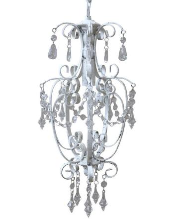 Bílý vintage ručně vyrobený lustr s kamínky Chandelié - 22*40cm/E14 70067801 (70678-01)