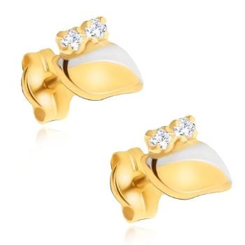 Zlaté náušnice 14K v tvare listu s dvoma čírymi zirkónmi