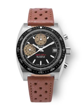 Nivada Grenchen Chronosport White Automatic - Brown Racing Strap