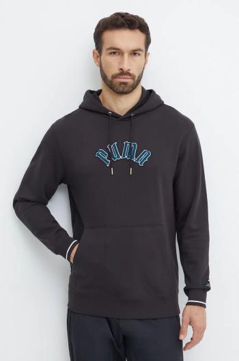 Bavlněná mikina Puma Classics Play Paris Hoodie pánská, černá barva, s kapucí, s aplikací, 626766