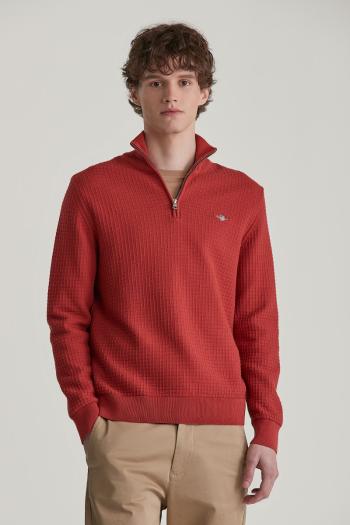 SVETR GANT COTTON TEXTURED HALF ZIP IRON RED