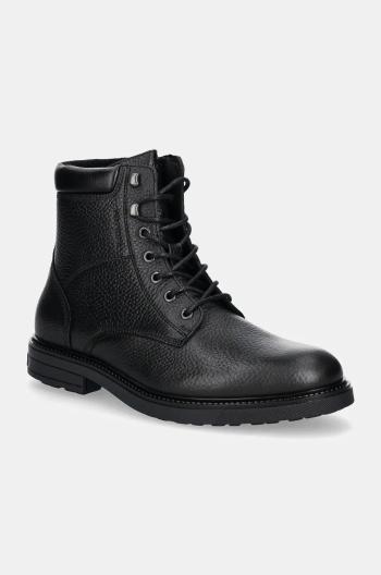 Kožené boty Tommy Hilfiger HILFIGER OUTDOOR WARM LTH BOOT pánské, černá barva, FM0FM05192