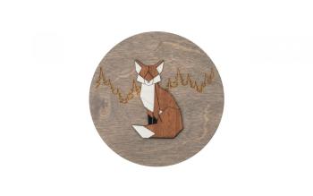 Dřevěná dekorace na zeď Dark Sitting Fox Wooden Image Image s možností výměny či vrácení do 30 dnů