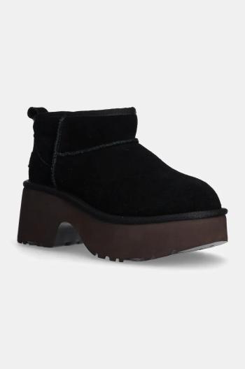 Semišové boty UGG Classic Ultra Mini New Heights dámské, černá barva, na podpatku, zateplené, 1158311-BLK