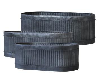 3ks oválný plechový zinkový antik obal na květináč Planters - 52*26*18/ 42*20*15/ 32*14*12cm 65068400 (65684-00)