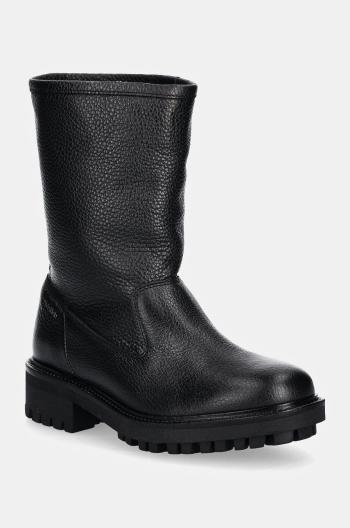 Kožené kotníkové boty Calvin Klein FLAT BIKER BOOT LTH dámské, černá barva, na platformě, HW0HW02234