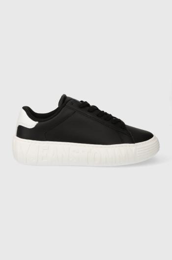 Kožené sneakers boty Tommy Jeans TJW LEATHER CUPSOLE ESS černá barva, EN0EN02507