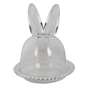 Skleněný podnos s poklopem a oušky Rabbit - Ø 14*16 cm 6GL3376