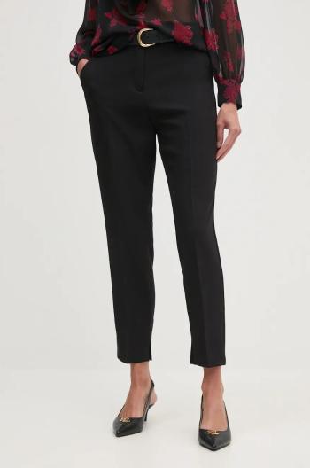 Kalhoty Sisley dámské, černá barva, přiléhavé, high waist, 45PKLF05Z