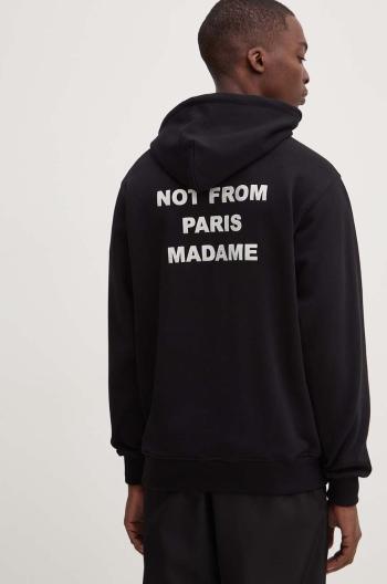 Bavlněná mikina Drôle de Monsieur Le Hoodie Slogan pánská, černá barva, s kapucí, s potiskem, PERM-HO162-CO127-BL